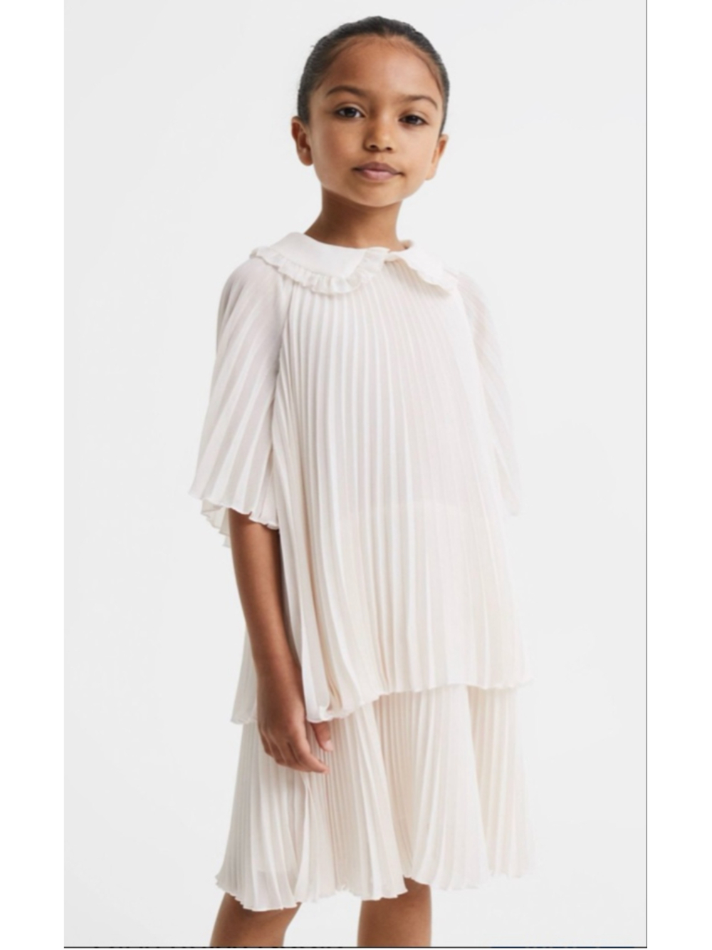 Reiss Girls Nadia Pleaded Collar Tiered Dress|Ivory|4-5Y|NWT|